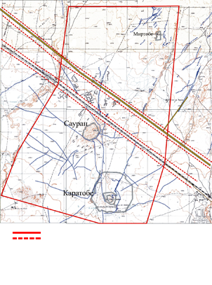 Sketch map of the prospective Sauran archaeological reservation area (form upper to lower: Mirtobe, Sauran, Karatobe).