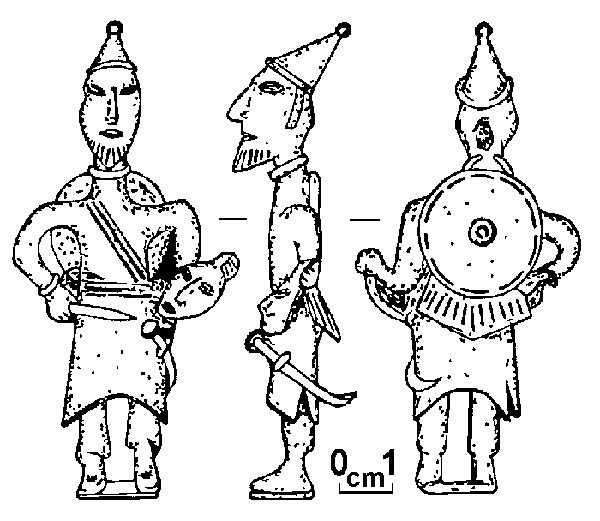 [Bronze figurine of warrior from Gigatl'-Drawing-]
